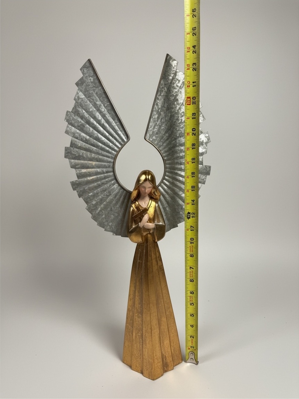 Melrose International Golden Angel Statue 24" Metal Wings Cross Figurine Holiday